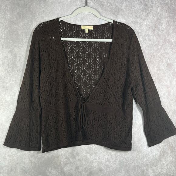 Vintage Choices Cardigan Sweater‎ Womens Large Brown Knit Tie Front Y2K Boho - Picture 1 of 10